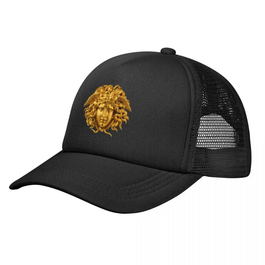 Adult Elegant Chic French Golden Haired Medusa Mask Trucker Caps Mesh Baseball Cap Mythological Greek Hats Adjustable Sports Cap